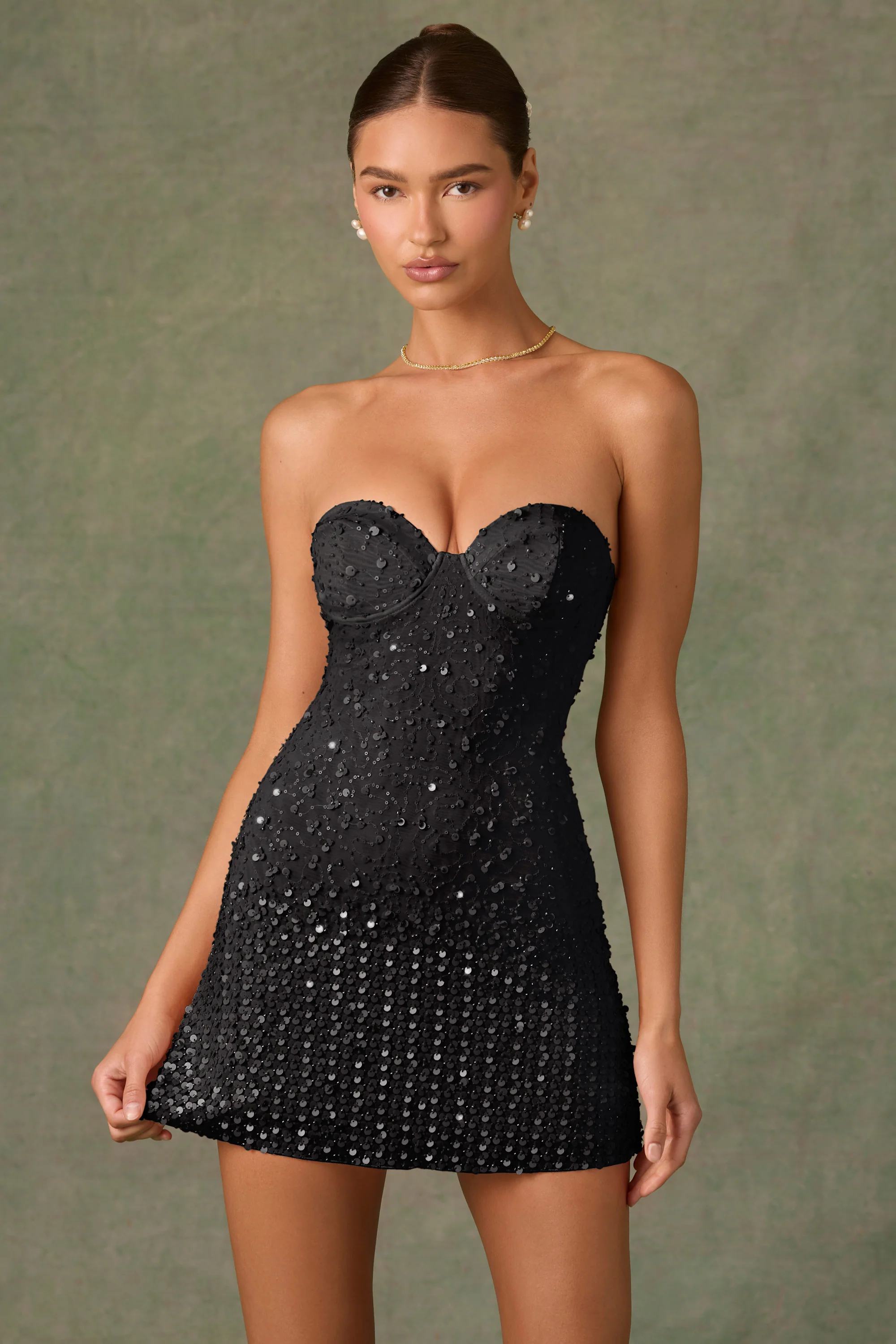 Embellished Sweetheart-Neck A-Line Mini Dress in Black - Image 7