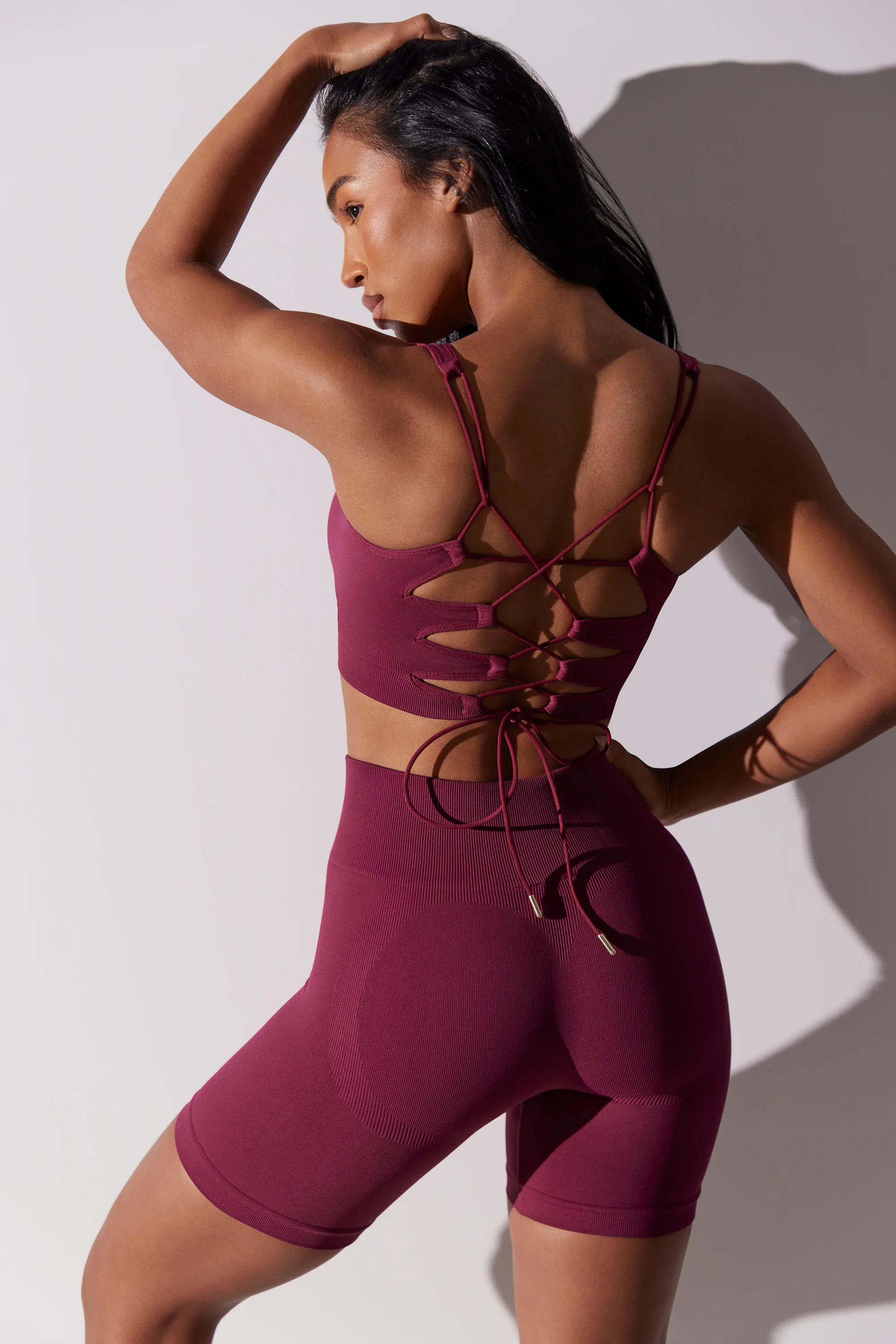 High Waist Super Sculpt Biker Shorts in Plum - Image 5