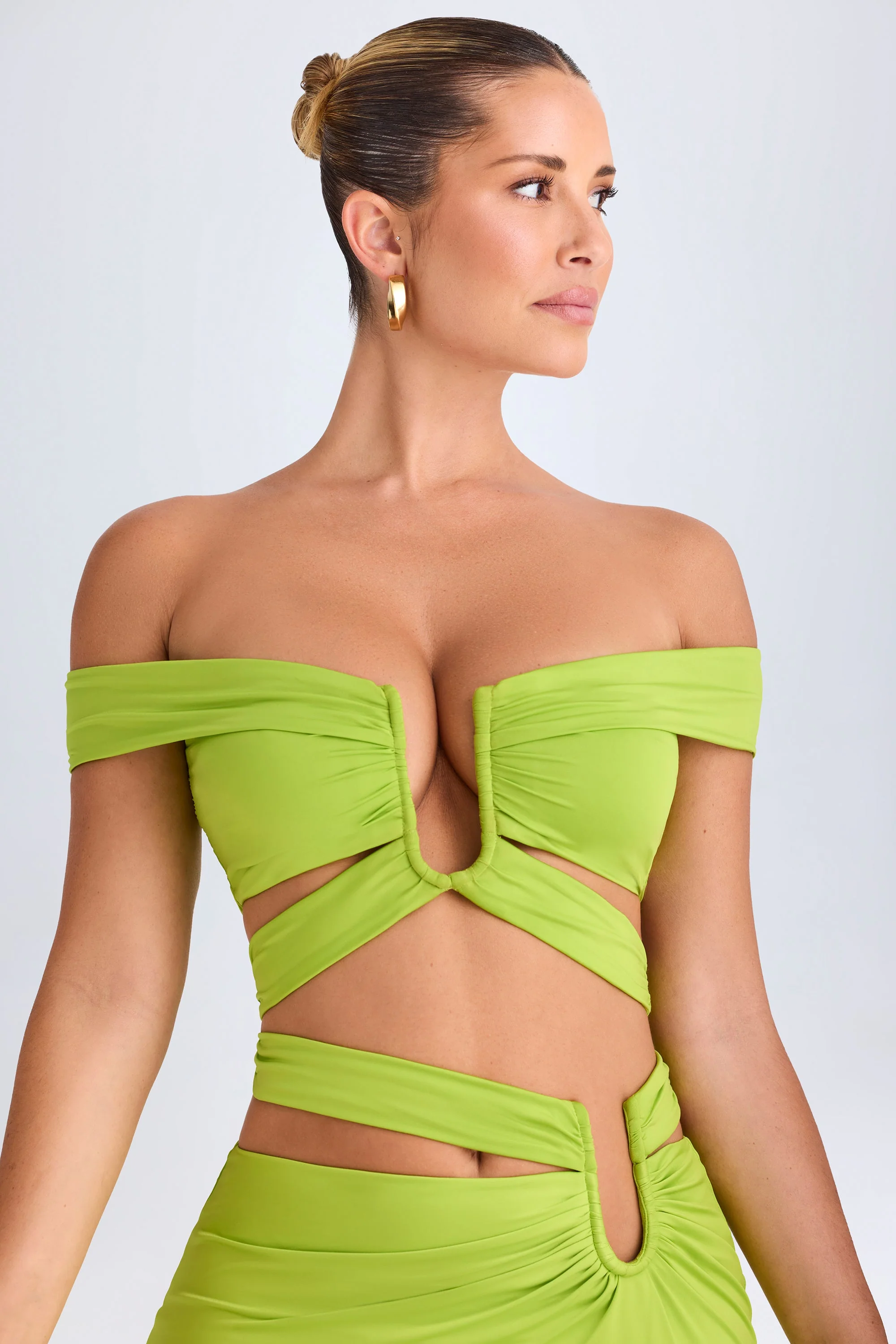 Cut-Out Off-Shoulder Crop Top in Lime Green - Image 5